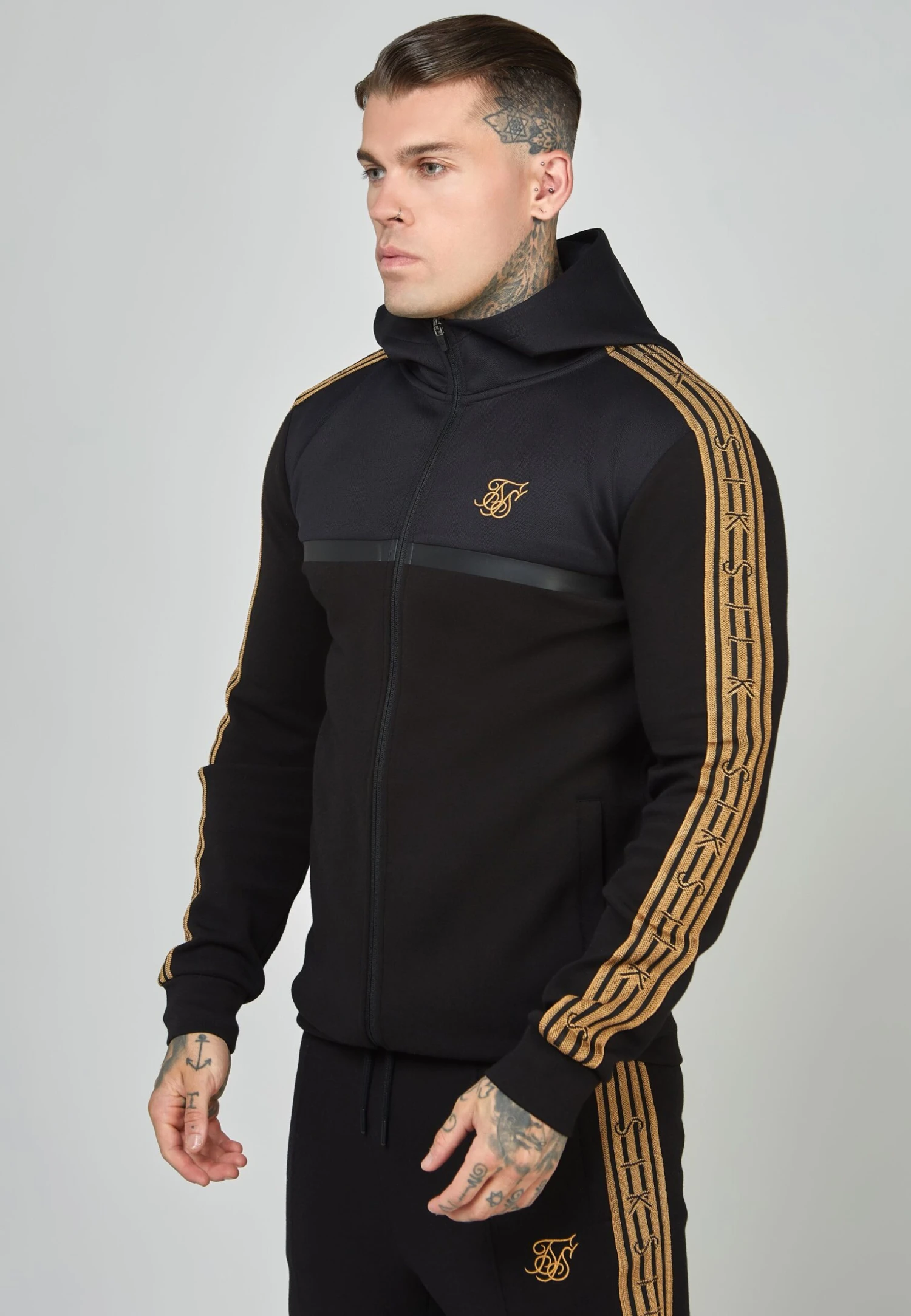 SikSilk Tape Zip Thru - Sweater Met Rits - Black 1 SikSilk Tape Zip Thru - Sweater Met Rits - Black