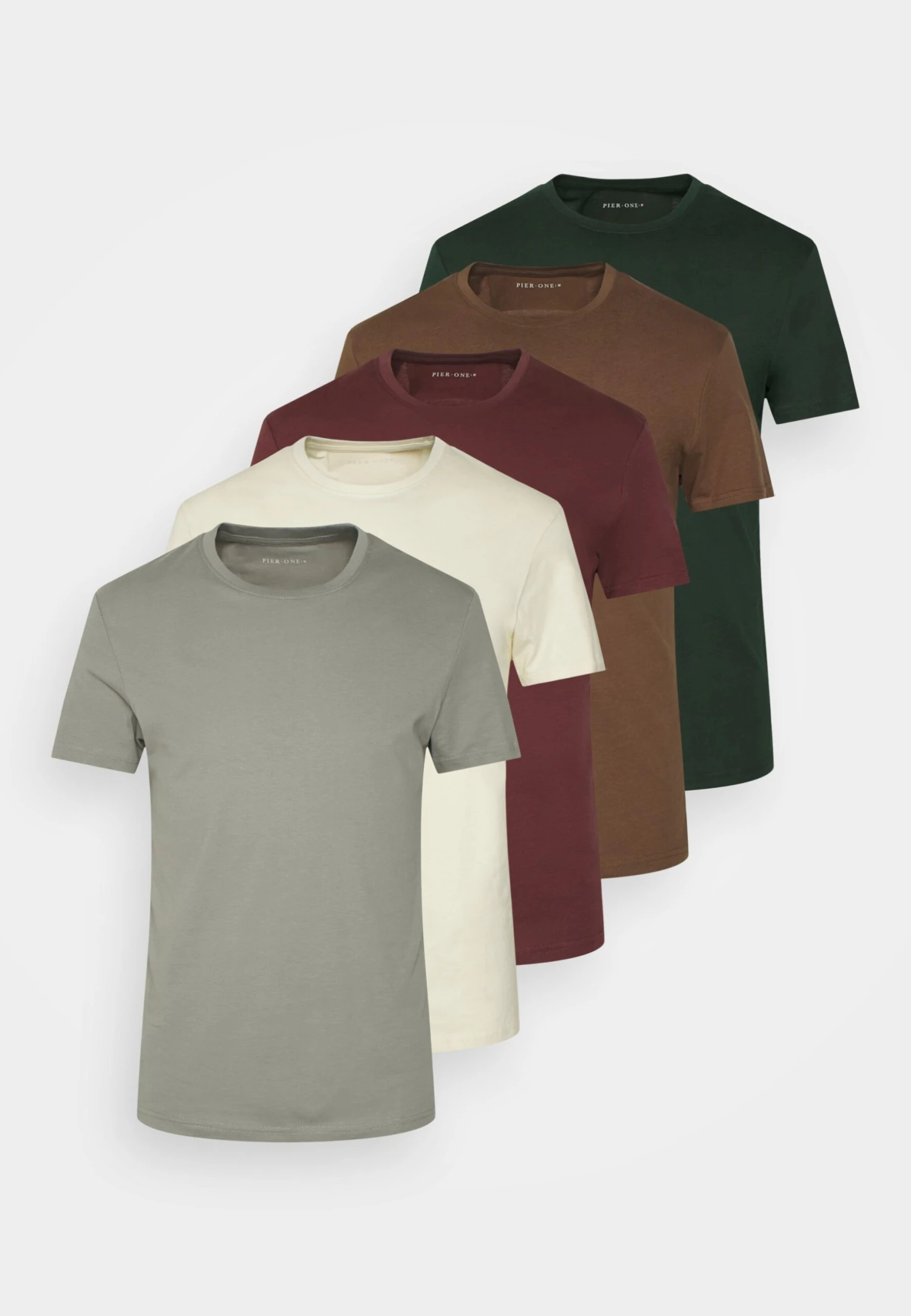 Pier One 5 Pack - T-Shirt Basic - Bordeaux/Light Grey/Brown 6 Pier One 5 Pack - T-Shirt Basic - Bordeaux/Light Grey/Brown - Afbeelding 6